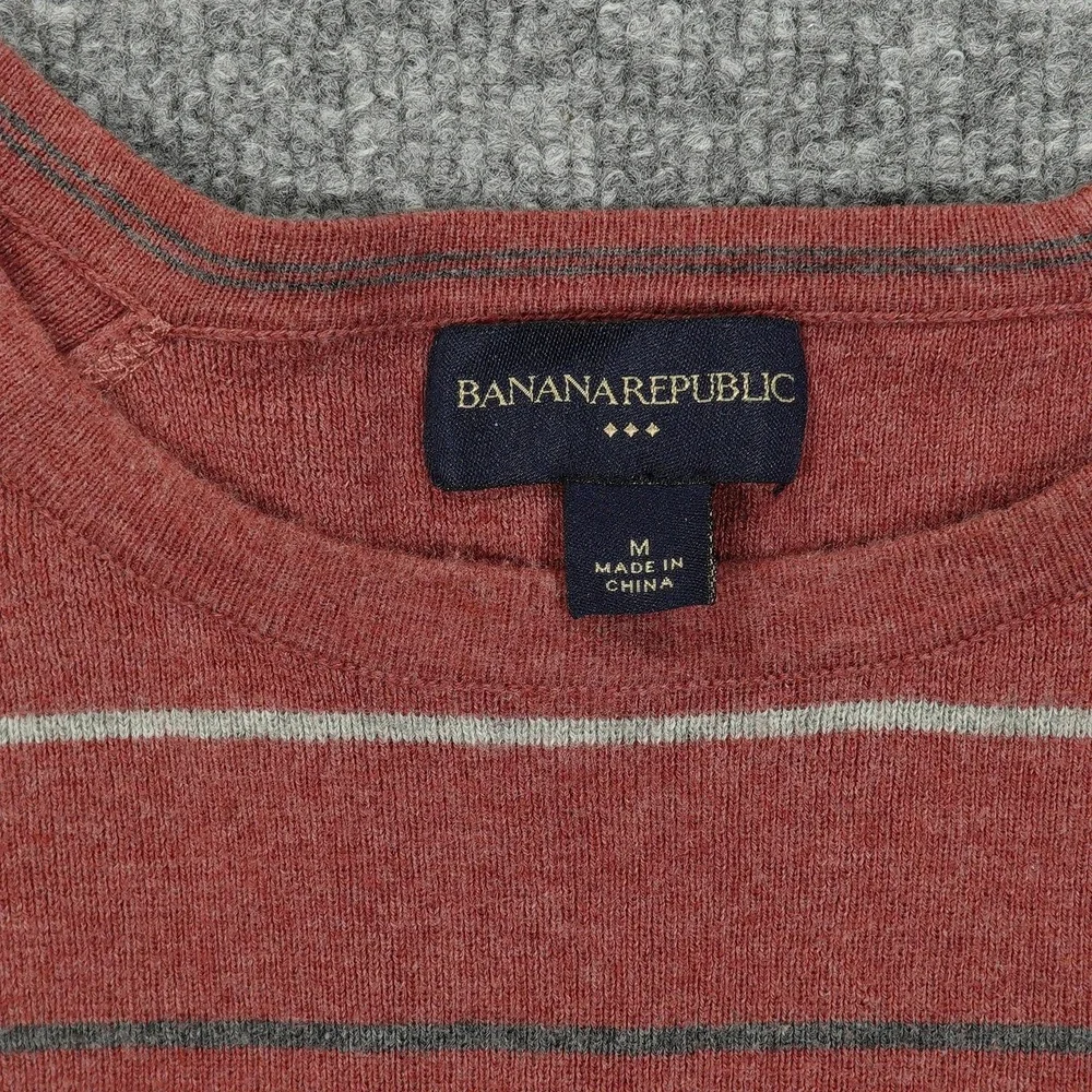 Banana Republic Sweater Mens Medium Red Striped Cotton Crew Neck Long Sleeve